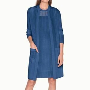 AKRIS Wool and Silk Textured Grid Optics Dress Fully  Silk Lined Large Blue
